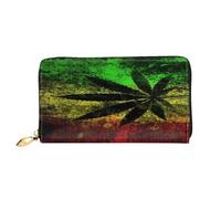 FEYUNYAN Women's Leather Long Wallet Organizer, Jamaica Flag Leaves Ladies Purse, RFID Blocking Large Capacity Checkbook Holder, Multiple Card Slots Zipper Coin Purse Leather Women's Wallets