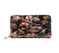 FEYUNYAN Women's Leather Long Wallet Organizer, Japan Fancy Carp Fishes Ladies Purse, RFID Blocking Large Capacity Checkbook Holder, Multiple Card Slots Zipper Coin Purse Leather Women's Wallets