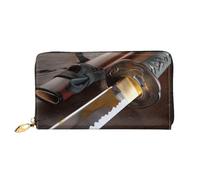 FEYUNYAN Women's Leather Long Wallet Organizer, Japan Samurai Sword Ladies Purse, RFID Blocking Large Capacity Checkbook Holder, Multiple Card Slots Zipper Coin Purse Leather Women's Wallets