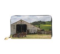 FEYUNYAN Women's Leather Long Wallet Organizer Old Wooden Barn Rusted Tractor Ladies Purse RFID Blocking Large Capacity Checkbook Holder Multiple Card Slots Zipper Coin Purse Leather Women's Wallets
