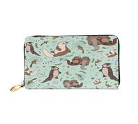 FEYUNYAN Women's Leather Long Wallet Organizer, Otters Ladies Purse, RFID Blocking Large Capacity Checkbook Holder, Multiple Card Slots Zipper Coin Purse Leather Women's Wallets