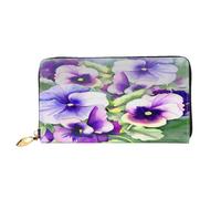 FEYUNYAN Women's Leather Long Wallet Organizer, Pansy Perfection Ladies Purse, RFID Blocking Large Capacity Checkbook Holder, Multiple Card Slots Zipper Coin Purse Leather Women's Wallets