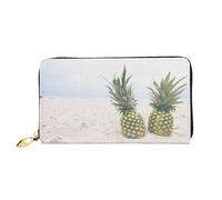 FEYUNYAN Women's Leather Long Wallet Organizer, Pineapples on The Beach Ladies Purse, RFID Blocking Large Capacity Checkbook Holder, Multiple Card Slots Zipper Coin Purse Leather Women's Wallets