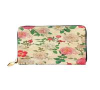 FEYUNYAN Women's Leather Long Wallet Organizer, Pink White Peonies Ladies Purse, RFID Blocking Large Capacity Checkbook Holder, Multiple Card Slots Zipper Coin Purse Leather Women's Wallets