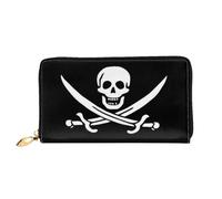 FEYUNYAN Women's Leather Long Wallet Organizer, Pirate Flag Ladies Purse, RFID Blocking Large Capacity Checkbook Holder, Multiple Card Slots Zipper Coin Purse Leather Women's Wallets