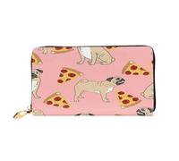 FEYUNYAN Women's Leather Long Wallet Organizer, Pug Pizza Pink Ladies Purse, RFID Blocking Large Capacity Checkbook Holder, Multiple Card Slots Zipper Coin Purse Leather Women's Wallets