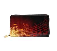 FEYUNYAN Women's Leather Long Wallet Organizer, Red Flame Music Note Ladies Purse, RFID Blocking Large Capacity Checkbook Holder, Multiple Card Slots Zipper Coin Purse Leather Women's Wallets