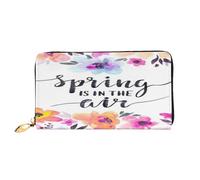 FEYUNYAN Women's Leather Long Wallet Organizer, Spring is in The Air Ladies Purse, RFID Blocking Large Capacity Checkbook Holder, Multiple Card Slots Zipper Coin Purse Leather Women's Wallets