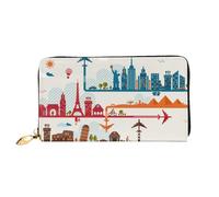 FEYUNYAN Women's Leather Long Wallet Organizer, Tourism City Ladies Purse, RFID Blocking Large Capacity Checkbook Holder, Multiple Card Slots Zipper Coin Purse Leather Women's Wallets