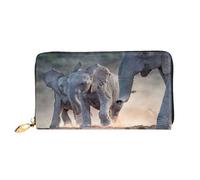 FEYUNYAN Women's Leather Long Wallet Organizer, Two Elephants Playing Ladies Purse, RFID Blocking Large Capacity Checkbook Holder, Multiple Card Slots Zipper Coin Purse Leather Women's Wallets