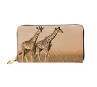 FEYUNYAN Women's Leather Long Wallet Organizer, Two Giraffe Running Barren Ladies Purse, RFID Blocking Large Capacity Checkbook Holder, Multiple Card Slots Zipper Coin Purse Leather Women's Wallets