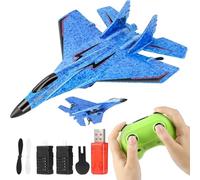FEYZUP RC Plane Wireless Airplane Toy - 2CH 2.4GHz Remote Control Jet with LED Lights, Foam Fighter Aircraft for Kids & Adults Beginners