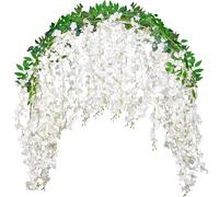 Fezaphy 30 Branches Wisteria Artificial Flower Garlands White Wisteria Hanging Flower Faux Vine Flowers for Wedding Arch Party Ceremony Wall Backdrop Decoration (2 Pack-6FT)