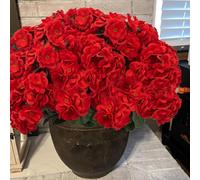 Fezaphy 6 Bundles Artificial Flower Plants Outdoor UV Resistant Red Geraniums Plants Outdoor Artificial Geranium Silk Flowers in Planter for Garden Balcony Front Porch Window Decorations