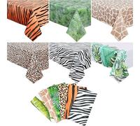 Fezava 6 Pack Safari Animal Tablecloth 54 x 108in Jungle Theme with Tiger Zebra Giraffe Leopard Palm Leaf Print, Party Supplies for Birthday Baby Shower