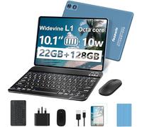 fezawio 2025 Newest 10 inch Android 14 Tablet|22GB RAM+128GB ROM|1TB Expandable|8000mAh|5G Wi-Fi|Widevine L1|Octa-Core|Keyboard-Mouse-Holster|Premium Entertainment & Light Office - Blue