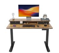 FEZIBO Height Adjustable Electric Standing Desk with Double Drawer, 100 * 60cm Stand Up Table with Storage Shelf, Sit Stand Desk with Splice Board, Black Frame/Rustic Brown Top