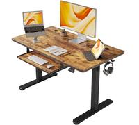 FEZIBO Height Adjustable Electric Standing Desk with Keyboard Tray, 100 x 60 cm Sit Stand up Desk with Splice Board, Black Frame/Rustic Brown Top
