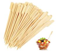 FEZTGVOFA 100 Pcs Bamboo Paddle Skewers, 12cm Natural Brown Eco-Friendly Wooden Skewers, Sturdy & Reliable for BBQ Grill, Vegetables, Meat, Fruits