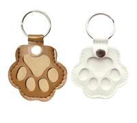 FEZTGVOFA 2 Pcs Personalized Pet Fur Keyring, Pet Keepsake Keyring, Dog Hair Storage Keychain, Pets Hair Memorial Keepsake, Dog Cat Paw Shape Leather Keychain Pendant (Light Brown,White)