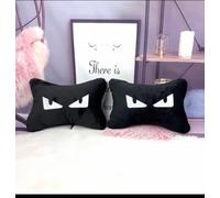 FF Eyes Suede Car Headrest Pillows x2, Luxury Soft Car Pillows Set (White)