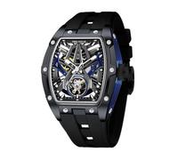 FF FREE FOCUS Unique Men Watches,Automatic Mechanical Watch,Luxury Hollow Tonneau Watches for Men with Stainless Steel Case and Silicon Band (Self-Wind Movement/Waterproof/Super_Luminous), Blue_Black
