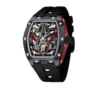 FF FREE FOCUS Unique Men Watches,Automatic Mechanical Watch,Luxury Hollow Tonneau Watches for Men with Stainless Steel Case and Silicon Band (Self-Wind Movement/Waterproof/Super_Luminous), Red_Black