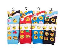 (FF11) MENS/LADIES GIRLS 12prs NOVELTY CARTOON FUNNY FACES ICONS DESIGN SOCKS EMOJI NEW (UK 4-7 [12prs])