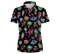 FFCrying 80s 90s Funny Golf Shirts for Women Quick Dry Golf Outfits Athletic Golf Top Printed Golf Tennis Shirts, Neon Flamingo, M