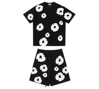 FFCSW Denim Cute Graphic Tracksuit Unisex，Foam Print，Y2K Hip Hop Summer Tears Short Sleeve Shorts Set - Breathable, quick drying, fashionable, sporty and casual two-piece set(Black A,XXL)