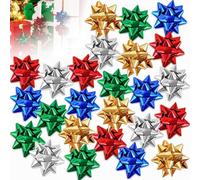 FFDASHUN Christmas Bows for Gift Wrapping, 50pcs 1.9 Inch Metallic Star Christmas Wrapping Accessories, Festive Foil Bows in Gold Silver Blue Red Green for Presents Xmas Decor