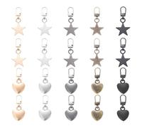 FFDHWU 10 Pieces Heart-Shaped Pullers And 10 Pieces Star-Shaped, Metal Clothing Sliders, Replacement Clothing Pullers, Removable Clothing Accessories
