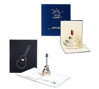 FFDHWU 2-Piece Three-Dimensional Greeting Card Set, Music & Celebration Themed, Birthday Occasion, Modern Style, Black & Navy Blue, Unique Design