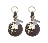 FFDHWU 2 Pieces Four-Leaf Clover Keychains, Leather Braided Keychains, Vintage Keychains, Gift Keychains, Creative Keychains