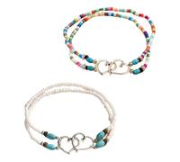 FFDHWU 2 Pieces Love Beaded Anklets, Elastic Double Layer Anklets, Fashion Anklets, Retro Anklets, Bohemian Style Anklets