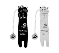 FFDHWU 2 Pieces Of Fun Cat-Shaped Bookmarks, With Paw Print Chain Decoration, Creative Reading Marker Supplies, Gifts For Reading Lovers (Black, Silver).