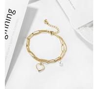 FFDHWU 2 Pieces of Heart-Shaped Pendant Bracelets, Women's Double-Layered Bracelets, Fashionable and Simple Bracelets, Stainless Steel Bracelets, Women's Bracelets, Women's Jewelry (Silver, Gold)