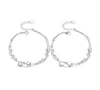 FFDHWU 2 Pieces of Silver Bracelets, Silver Bracelets for Women, Star Four-Leaf Clover Bead Bracelets, Adjustable Bracelets, Fashionable and Simple Bracelets, Gift Bracelets for Women