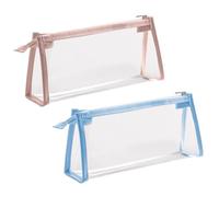 FFDHWU 2 Pieces of Transparent Pencil Bags, Large Capacity Exam Pencil Bag, Double Zip Pencil Bag, Simple Stationery Bag, Portable Stationery Storage Bag