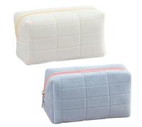 FFDHWU 2 Pieces Suede Cosmetic Bag, Large Capacity, Lightweight, Travel Accessories, Ladies Toiletry Bag, White, Blue