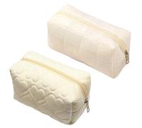 FFDHWU 2 Pieces Women's Cosmetic Bag, Large Capacity, Velvet, White/Beige, Travel & Storage