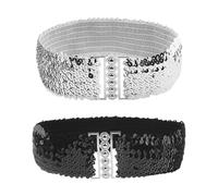 FFDHWU 2 Pieces Women'S Glitter Belt, Sequin Wide Belt, Metal Buckle Fashion Belt, Elastic Elastic Waistband, Adjustable Waistband, Suitable For Dresses, Jeans