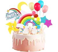 FFDHWU 32 Pieces Rainbow Birthday Cake Decorations, Kids Cake Accessories, Cake Topper