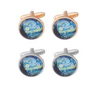 FFDHWU 4 Pieces Men's Cufflinks, Oil Painting Pattern Shirt Cufflinks, Personalized Men's Cufflinks, Shirt Cufflinks, Vintage Metal Round Cufflinks, Clothing Decorative Cufflinks