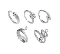 FFDHWU 5-Piece Gothic Snake Ring Set, Open Adjustable Silver Snake Rings