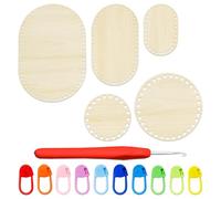 FFDHWU 5 Pieces Wooden Base Crochet Basket, 1 Piece Crochet Hook, 10 Pieces Marked Buckles, Crochet Basket Wooden Base Natural Wood Basket Base, Round Bottom