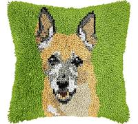FFDONGTEGO Animal Dog Latch Hook Kits for Adults Kids,Beginners,Doberman Pinscher on The Grass,DIY Craft Pre-Printed Pillowcase Hook and Latch Kits for Sofa Cushions,Bedroom Decor,43x43cm