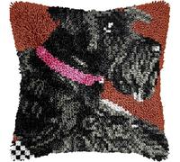 FFDONGTEGO Animal Dog Latch Hook Pillow Kit,A Black Schnauzer,Beginner Cushion Cover Latch Hook Kit,Creative Craft Gifts for Family Fun Home Decor,43x43cm