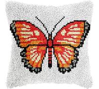 FFDONGTEGO Animal Latch Hook Cushion Kits for Adults,A Beautiful Butterfly,Pillowcase Kids Beginner DIY Needlework Embroidery Kits Handmade Set Craft Sofa Home Decor 43x43cm