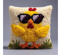 FFDONGTEGO Cartoon Animals Latch Hook Kit Cushion for Adults,Big-Eyed Chicken Wearing Sunglasses,DIY Craft Embroidery Latch Hook Pillow Cover Kit for Christmas/Gifts,17x17inch